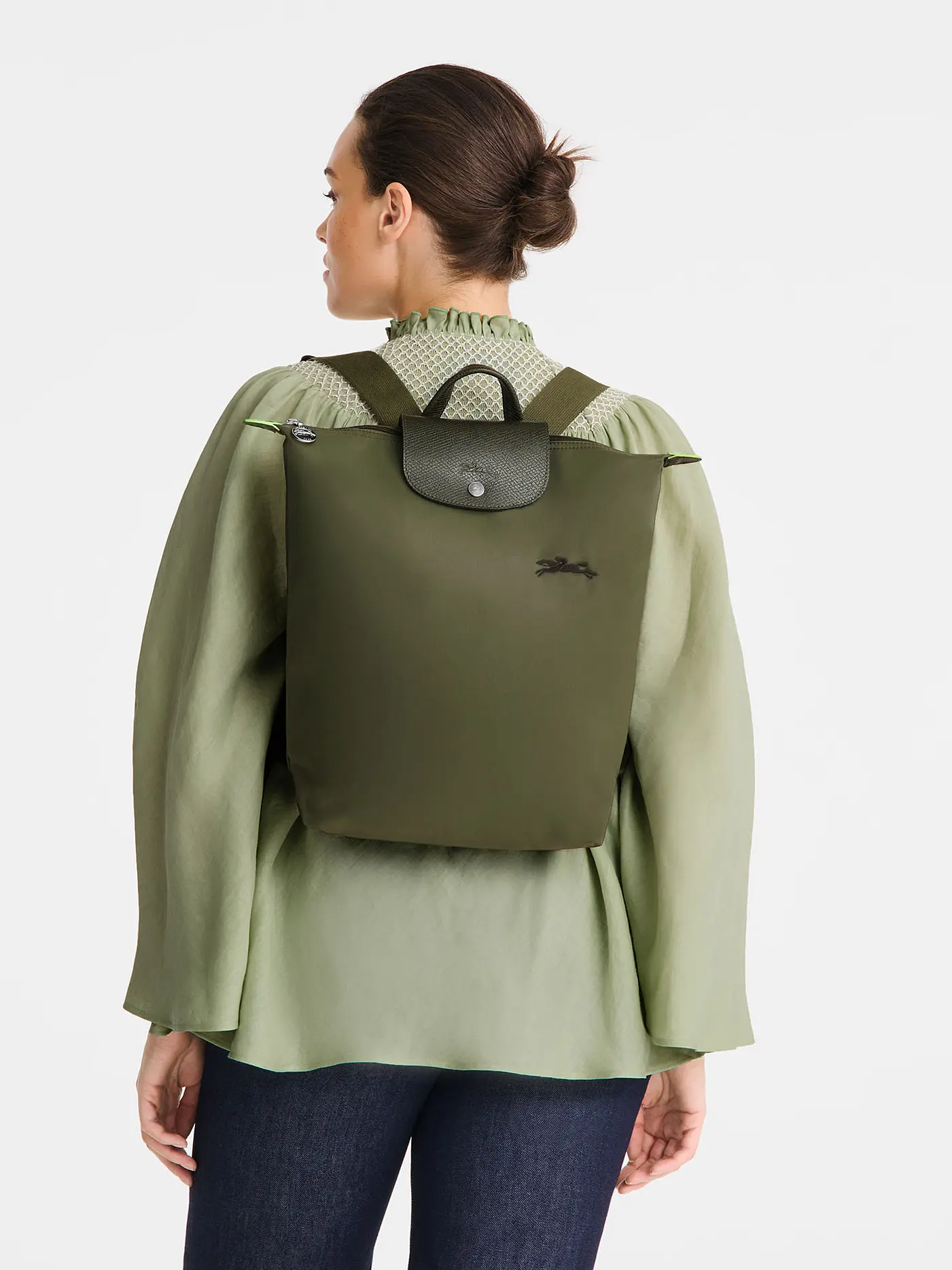 LONGCHAMP | Le Pliage Rucksack Medium, Graphite | dunkelgrün